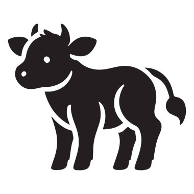 Siyah Siluet Şirin Bebek İnek Vektör Resimli Çiftlik Hayvanları