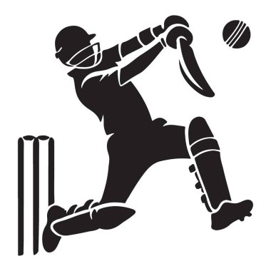 Kriket Vurucusu Silueti Topa Vuruş Vektör Spor Çizimi