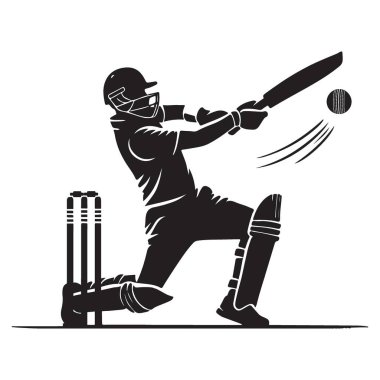Kriket Vurucusu Siluet Vektör İllüstrasyonu Topa Sert Vuruş