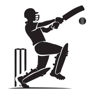 Dinamik Kriket Oyuncusu Silueti Topa Vuruyor Wickets Vector Illustration