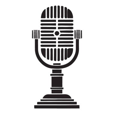 Ses Kaydı için Klasik Mikrofon Siyah Siluet Vektör İllüstrasyonu