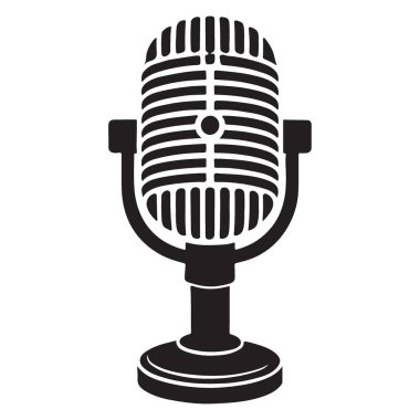 Podcast veya Radyo Show Logosu için Klasik Mikrofon Siluet Vektör Tasarımı