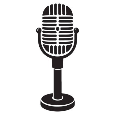Zarif Mikrofon Siyah Siluet Vektör İllüzyonu Müzik İçin Mükemmel