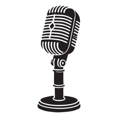 Kayıt ve Yayın Gereksinimleri için Retro Mikrofon Tasarımı Siluet Vektörü