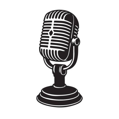 Ses Kayıt ve Yayın Tasarımı için Retro Mikrofon İllüstrasyonu