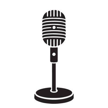 Ses Kayıt Ekipmanı için Klasik Mikrofon Siluet Vektör İllüstrasyonu