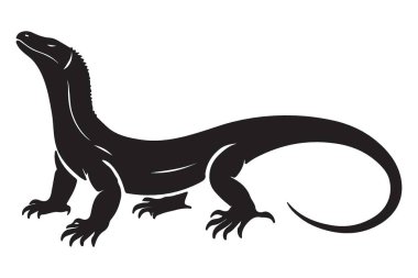 Grafik Tasarımı için Güçlü Komodo Ejderha Çizimi Siyah Silüet Vektörü