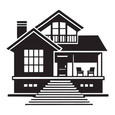 Veranda Silueti Resimli Klasik Stil Evi Vektör ResmiComment