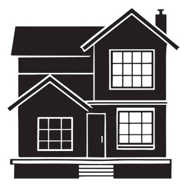 Projeler için İki Öykü Geleneksel Ev Silüeti Vektör İllüstrasyonu