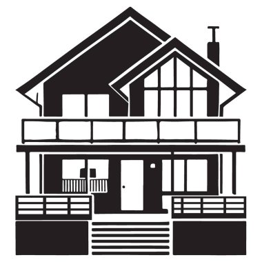 Modern Ev ve Balkon Silueti Tasarım için Vektör İllüstrasyonu