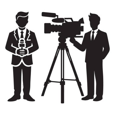 Haber Ekibi Silueti Kamera ve Mikrofonlu Canlı Haberleri Sunar