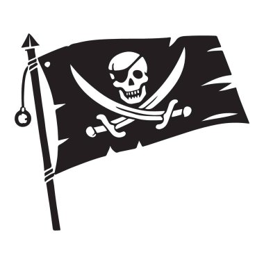 Korsan Kafatası ve Çapraz Kılıç Bayrak Çizimi Siluet Tasarımı