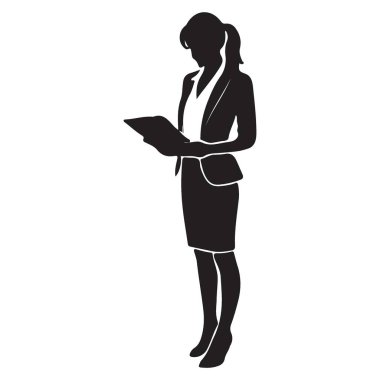 Belge silüeti iş sunumu ve planlama okuyan profesyonel bir kadın