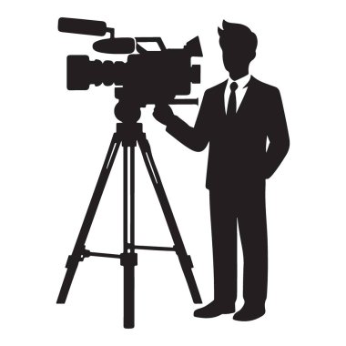 Tripod Siluet Menkul Kıymetler Vektöründe Video Kamerayı İşleten Adam