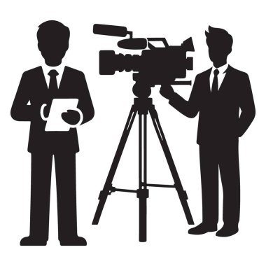 Haber Ekibi Siluet Vektör Resimci Kameraman İş Başında