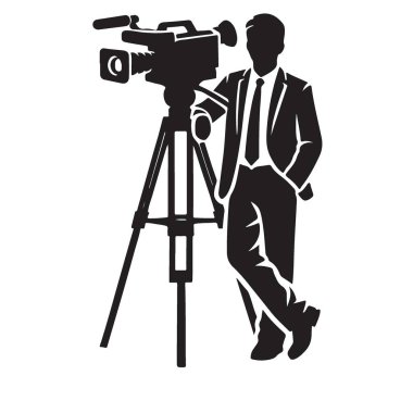 Medya Üretimi için Tripod İllüstrasyonunda Kameralı Profesyonel Videograf