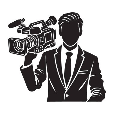Görüntü Üretimi için Profesyonel Kamera İllüstrasyonlu Siluet Kameraman