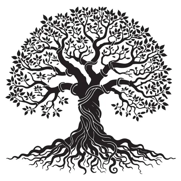 Görkemli Yaşam Ağacı Sembol Silüet Vektör Sanat Çizimi