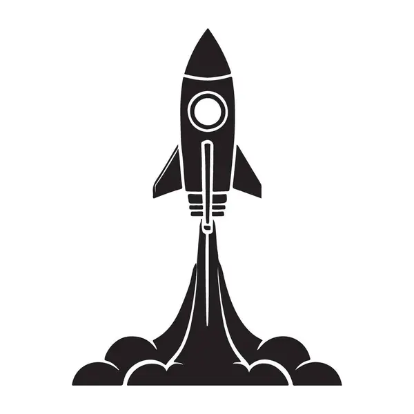 Kalın Silüet Roket Fırlatma Vektör İllüstrasyon Uzay Teknolojisi Görüntüsü
