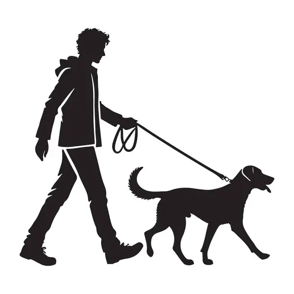 Tasma Vektör Eserli Sıradan Adam Silueti Yürüyüş Köpeği