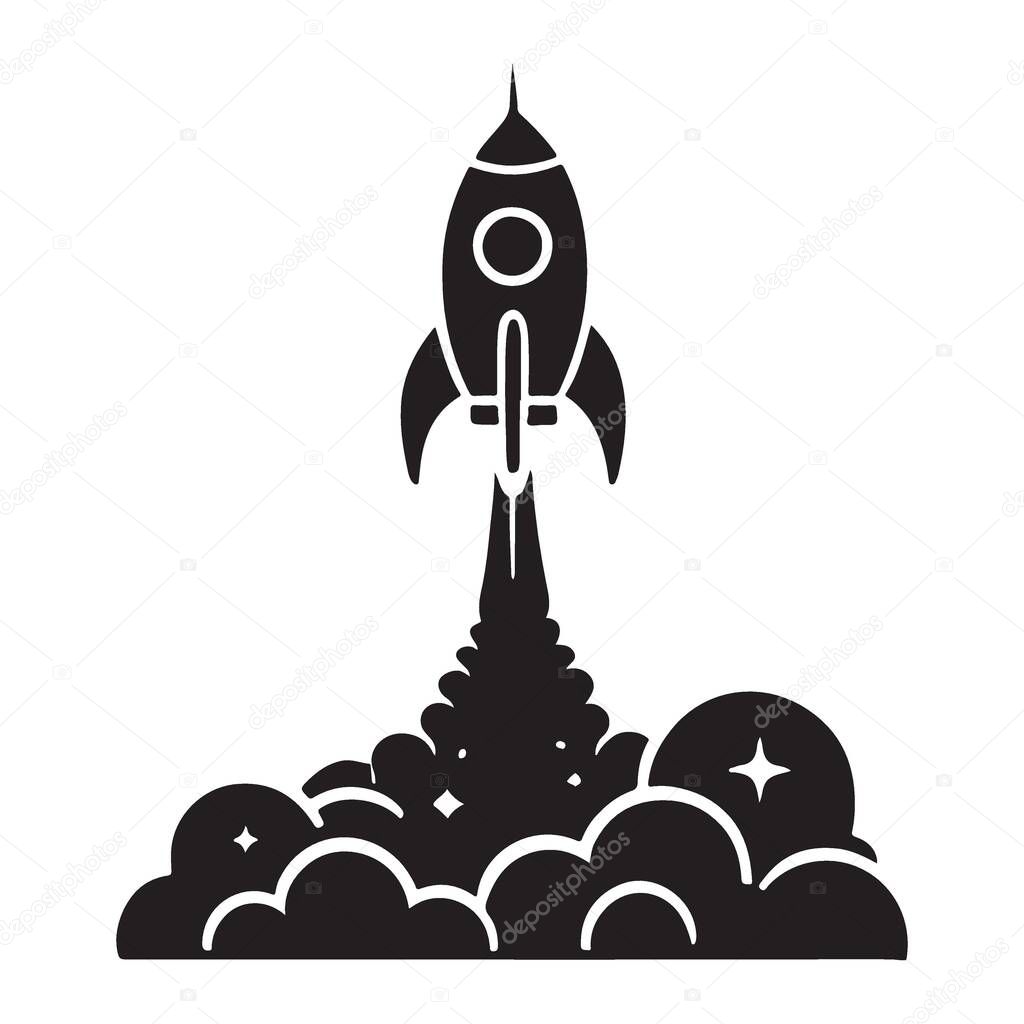 Silhouette Black Rocket Vector Illustration Launching into Space Graphic