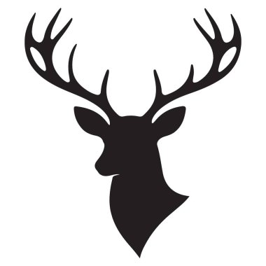 Boynuz Tasarımlı Zarif Geyik Silueti Vektör Baş Profili