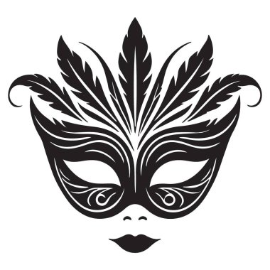 Maskeli Balo Davetiyeleri için Zarif Tüylü Venedik Maskeli Silueti