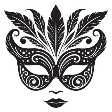 Karnaval için Zarif Maskeli Maske Siluet Vektörü İllüstrasyonu