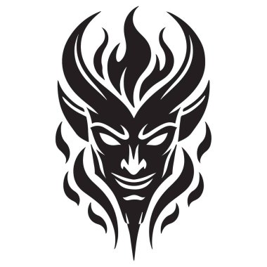 Yanan Şeytan Yüzlü Siluet Vektör Dövme Şablonu