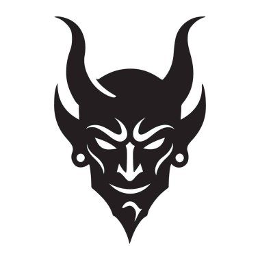 Basit Boynuzlu Şeytan Silüeti Dövme Tasarımı Vektörü Grafiksel