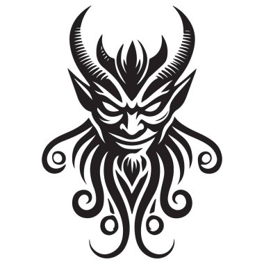 Sakal Vektörü Silueti ile Süslemeli Şeytan Yüzü Grafiksel İndirme