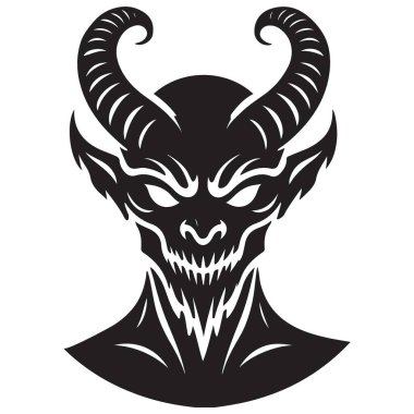 Siluet Şeytan Kafatası Dövmesi Tasarımı Vektör Sanatında Boynuzlu