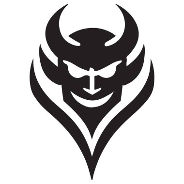 Küçük Boynuzlu Basit Şeytan Yüzlü Siluet Vektör Tasarımı