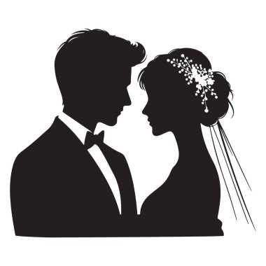 Yeni Evli Çift 'in Silueti Aşk Vektörü Grafik Çizimi