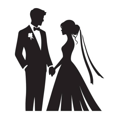 Davetler ve Dekorasyonlar için Zarif Düğün Günü Siluet Vektör Sanatı