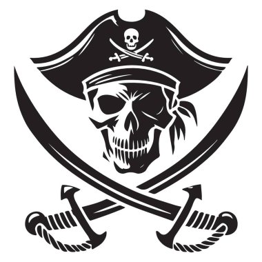 Klasik Jolly Roger 'ın Korsan Kurukafa Kılıç Vektörü Silueti
