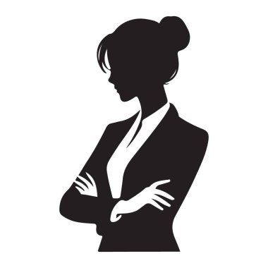 Siluet İş Kadını Vektör İllüstrasyonu Kolları çapraz Duruyor