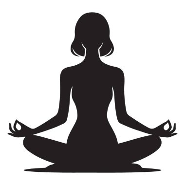 Siluet Kadın Meditasyon Vektörü Grafik Yoga Poz Sağlık Tasarımı