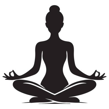 Siluet Yoga Meditasyonu Farkındalık Tasarımı İçin Poz Vektör Resmi