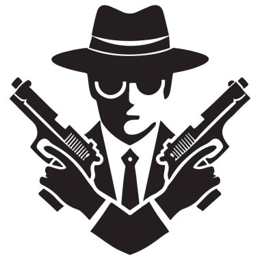 Siluet gangster silahlı silah vektör illüstrasyon mafya tehlikeli karakter