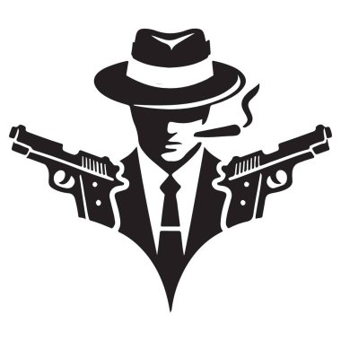 Grafiksel Projeler için Silah Vektörü İllüstrasyonlu Mafya Gangster Silueti