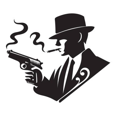 Puro ve Silah ile Klasik Gangster Silueti Grafik Vektörü