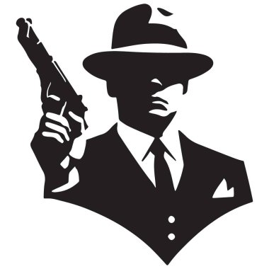 Fedroa Silueti Sivri Silah Çizim Vektörlü Klasik Gangster