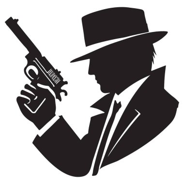 Retro Gangster Nişan Silahı Silueti Resimlendirme Vektörü ResmiComment