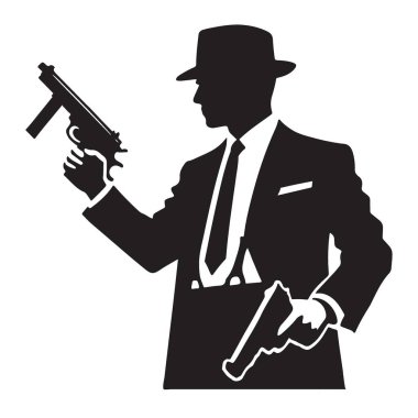 Tommy Gun Siluet Vektör İllüstrasyonlu Tehlikeli Gangster
