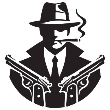 Silahlı Gangsterlerin Silueti ve Puro Vektörü Grafiği
