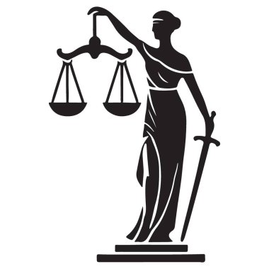 Bayan Adalet Silueti Tutma Ölçüleri ve Kılıç İllüstrasyon Vektörü