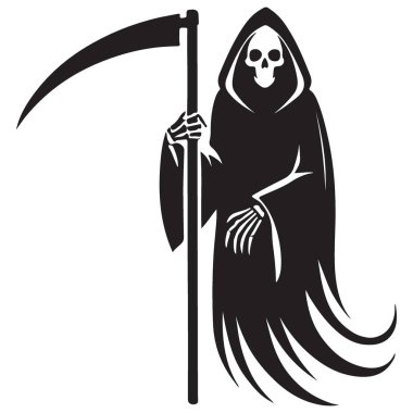 İkonik Azrail Tırpan 'ı Tutuyor Siluet Ölüm Sembolü İllüstrasyonu