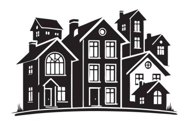 Siyah ve Beyaz Saray Grup Vektörü Siluet Çizim Tasarımı