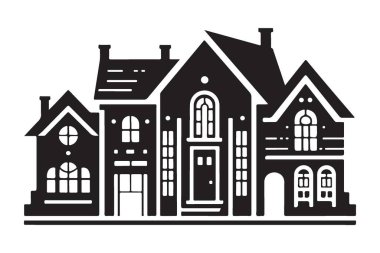 Ürkütücü Siluet Cadılar Bayramı Tasarımı İçin Lanetli Ev Vektörü Sanatı